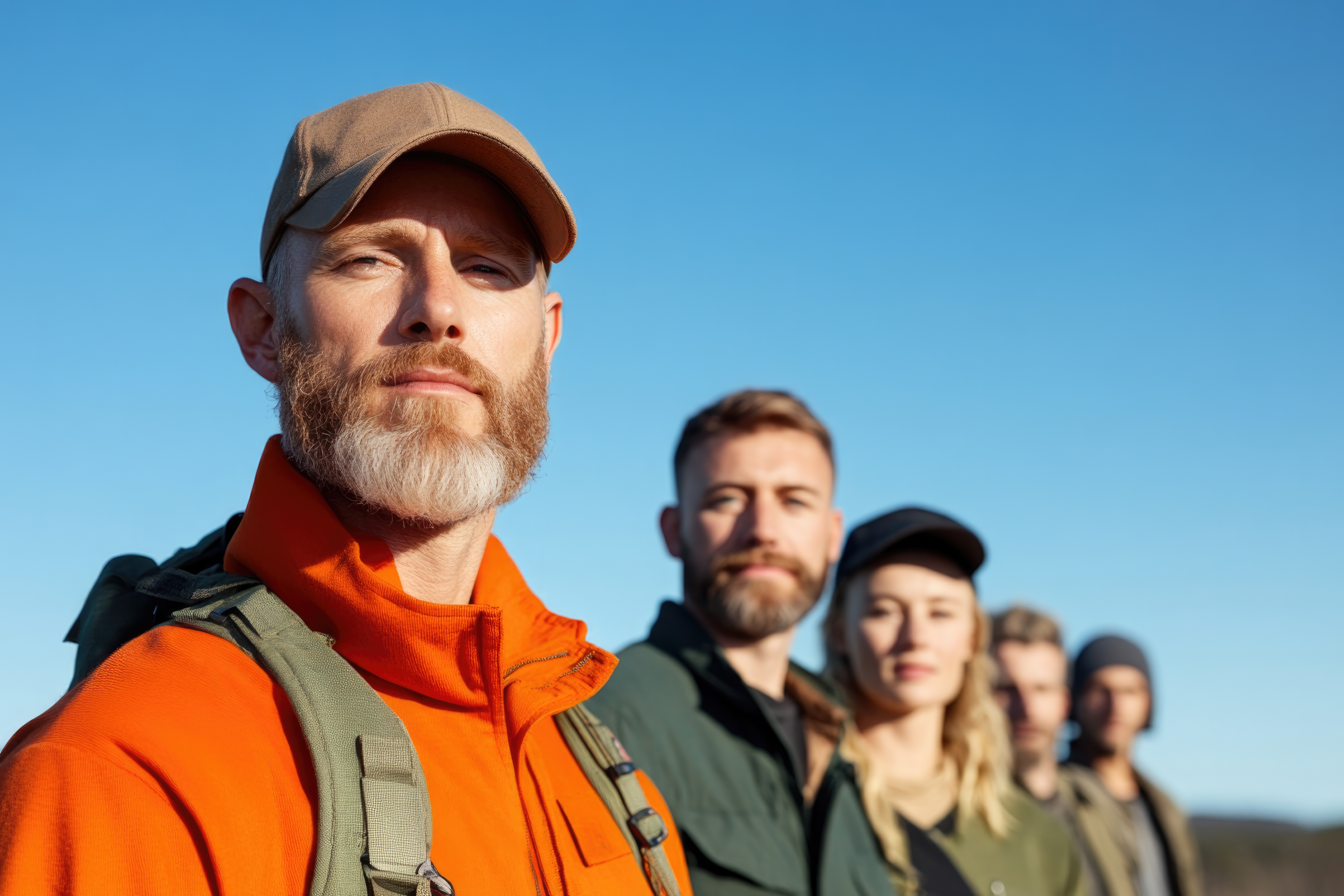 people facing camera in line